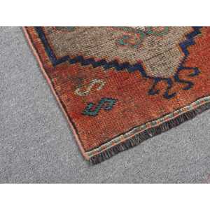 1.4x3.4 ft Rug, Turkish Vintage Rug, <b>Red</b> <b>Wool</b> Rug - Product Image 5