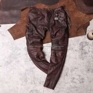Pantalones de Cuero Vacuno Genuino para Hombre, Pantalones de Motero de Cuero Real, Jeans Punk, Pantalones para Motociclistas - Product Image 1