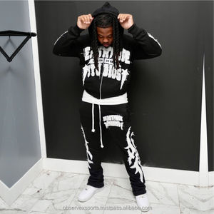 Ropa de marca de China, venta al por mayor, conjunto de Sudadera con capucha y estampado abullonado personalizado, lavado ácido, recién llegado, conjuntos de sudaderas y sudaderas para hombre - Product Image 6