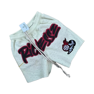 Custom Fleece Wash desgastado con letras Cruz American Retro Street Sports Pantalones cortos de pierna ancha Quarter Pants, pantalones cortos de los hombres - Product Image 1