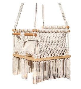Columpio de jardín boho hecho a mano para bebé, hamaca de algodón natural DYAED, columpio para bebé estilo cuna, color natural, para colocar junto a la cama. - Product Image 1