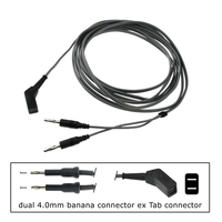 Câble réutilisable pour forceps électriques bipolaires, 3 mètres, silicone et métal, double connecteur banane 4,0 mm, prise 3 broches Ex IEC AHA Tab
