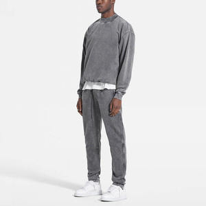 Conjunto de chándal para hombre, sudadera y pantalones de chándal desgastados lavados con ácido, Jersey ajustado con caja bordada 3D de gran tamaño, ropa deportiva vintage OEM - Product Image 4