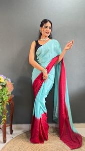 Sari de Chinon de estilo moderno para bodas y fiestas, moda para damas, listo para usar, mayorista de ropa india y pakistaní - Product Image 5