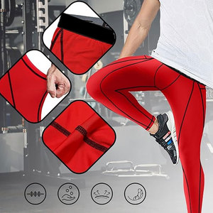 Pantalones de compresión en blanco simples de color rojo Pantalones de compresión Activewear para hombres - Product Image 2
