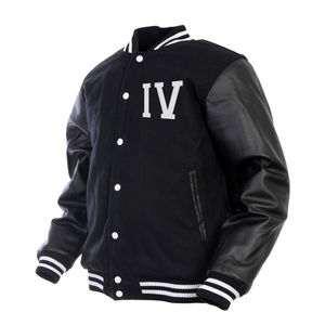 Recién llegado, chaquetas universitarias Letterman para hombre con mangas de cuero personalizadas, tela de lona de buena calidad, cuello levantado, logotipo frontal - Product Image 2