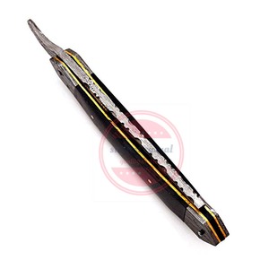 Maquinilla de afeitar plegable recta hecha a mano de acero de Damasco personalizada - Product Image 5