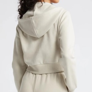 Sweat à capuche court vintage surdimensionné délavé à l'acide pour femmes, à fermeture éclair, col à capuche, hauts courts d'hiver, vente en gros - Product Image 4