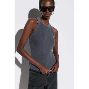 Blusa sin Mangas con Cuello Redondo para Mujer, Top Informal de Algodón Popelina, Bordado de Encaje en la Parte Delantera, Logotipo, Corte Regular - Product Image 1