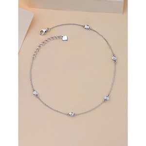 Women's Pure 925 Silver Solitaire <b>Anklet</b> with Custom Inlay Diamond <b>Gold</b> <b>Plated</b> Chains Foot Jewelry Religious Style Accessory - Product Image 1