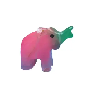 Figurine d'éléphant miniature en onyx arc-en-ciel, sculpture animale en pierre naturelle, petite décoration artisanale porte-bonheur, cadeau - Product Image 1