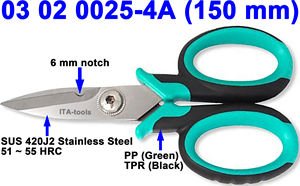 Tijeras de electricista multiusos duraderas de acero inoxidable de 150 mm con muesca de corte de alambre de 6 mm OEM ODM proveedor de Taiwán - Product Image 2