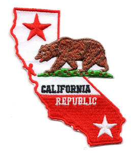 Parches Bordados Personalizados, Parches Bordados de Diseño, Bandera del Estado de California, Forma de Oso Grizzly, para Hombre o Mujer - Product Image 1