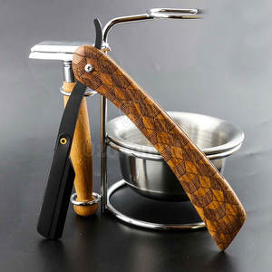 Rasoir droit réutilisable de haute précision avec lame en acier inoxydable durable et manche en bois avec support de rasoir pour une peau lisse - Product Image 5