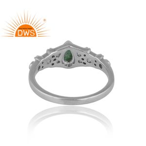 แหวนพลอยบุษราคัมสีเงินชุบแพลเลเดียมสีเทอร์ควอยซ์และสีขาวดีไซน์ใหม่สำหรับผู้หญิง - Product Image 4