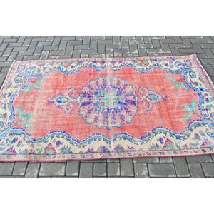 4x7.2 ft Area Turkish Vintage Rug, <b>Red</b> Animal Print <b>Wool</b> Rug - Product Image 3