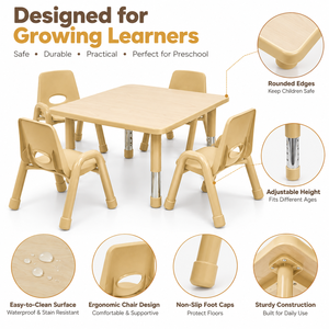 Set Tavolo e Sedie <span class=keywords><strong>Montessori</strong></span> per Bambini con Maniglie Intagliate, Mobili Regolabili per Asili Nido, Scuole Materne e Stanze dei Bambini - Product Image 3