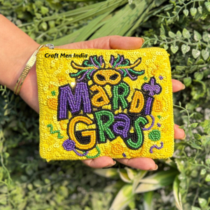 Venta al por mayor de bolsillo para dinero de Mardi Gras para niña y mujer, carteras para mujer, tarjetero, monederos, bolsos de mano con corazón, mini monedero con cuentas - Product Image 1