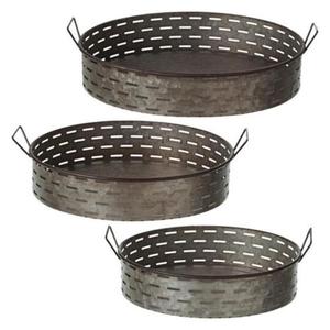 Lot de 3 plateaux de service galvanisés design vintage avec poignée plateau de service de forme et taille personnalisées pour centre de table d'hôtel - Product Image 1
