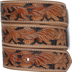 Ceinture d'outillage en cuir occidental de conception classique sangle usinée gravée de fleurs avec bouton-pression pour le changement de boucle fabriquée en Inde - Product Image 6