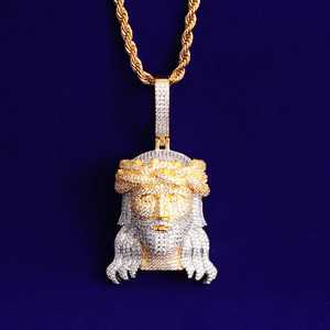 Collar con colgante de rostro de Jesús con incrustaciones de micro pavé de circonitas cúbicas, estilo Hip Hop, joyería religiosa brillante para hombre - Product Image 1