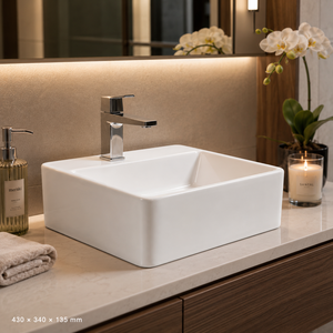 Lavabo Cuadrado de Cerámica para Baño, Diseño Minimalista, Superficie Lisa, Montaje en Suelo, 430x340x135mm - Product Image 6