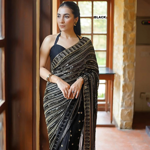 Bollywood Belle broderie séquence dentelle bordure sur saree avec chemisier sarees indien - Product Image 1