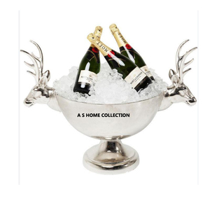 Seau à glace poli brillant rond en acier inoxydable en métal décoratif de luxe avec seau à champagne visage de cerf en métal - Product Image 1