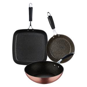 Set di padelle ILAG Cooper Bergner (28x28cm) + Wok (28cm) + Padella (20x4.5cm) in alluminio forgiato con rivestimento antiaderente - Product Image 1