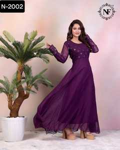 Vêtements traditionnels indiens Faux Georgette lourde avec miroir brodé fonctionne avec intérieur en micro coton et grande taille disponible Kurtis - Product Image 5