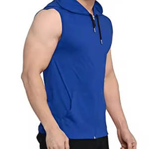 Basic Cotton Blended Unique Design Breathable Fabric Plain Dyed Gym <b>Hoodie</b> for Men's Stylish <b>Sleeveless</b> Front Zipper Casual Look - Product Image 3