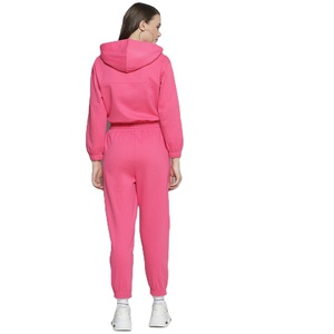 Sudadera con capucha de dos piezas con logotipo personalizado para mujer, conjunto de chándal con patrón sólido y pantalones cortos para invierno - Product Image 2