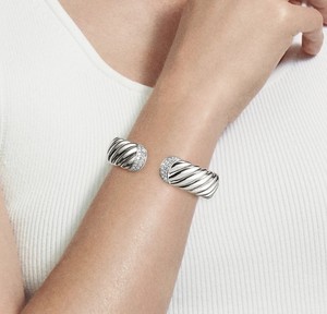 925 Sterling Silver Cable Cuff <b>Bracelet</b> for Women Fashion Diamond Jewelry with Stainless Steel Gift - Product Image 4