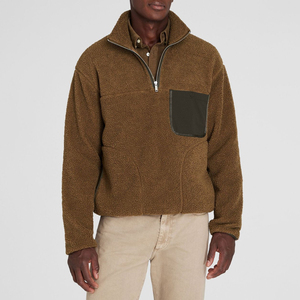 2025 New Design Custom Solid Color Winter Stand Collar Breathable Pocket Fleece <b>Sherpa</b> Pullover Sweatshirt <b>Men</b> OEM Service - Product Image 1
