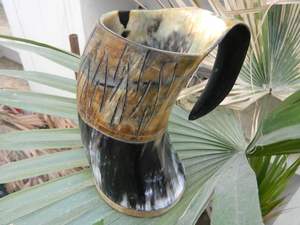 High Quality Viking Style Ceramic Cup Carved Buffalo Horn Wine Tankard and Beer <b>Mug</b> for Christmas Occasions - Product Image 5