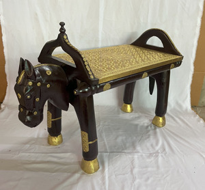 Handmade Wooden Horse Shape Side Table With Gold Inlay Traditional Ethnic Home Decor Bedroom Furniture For Home Hotel - Product Image 1