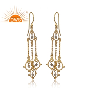 Fresh Water Pearl Gemstone Earrings Black Rhodium Plated Designer Silver Chandelier Earrings Jewelry Wholesaler - Product Image 4