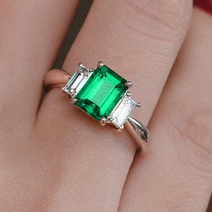 <b>Emerald</b> Cut 925 Sterling <b>Silver</b> or Gold Plated <b>Emerald</b> Engagement Handmade <b>Ring</b> for Women Indian Weddings Wholesale Fine Jewelry - Product Image 3