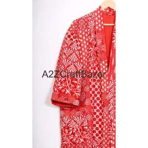 Veste Kantha matelassée faite à la main 100% coton pur imprimé floral Kimono japonais Bohème Écologique pour toutes les saisons - Product Image 4