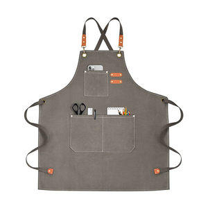 Heavy Duty Multi Pocket BBQ <b>Apron</b> Washed Canvas Sleeveless Bib Style with <b>Leather</b> Strap - Product Image 1