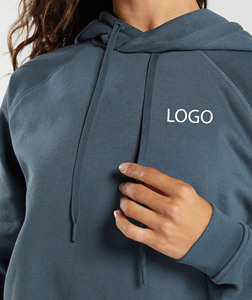 Pull à capuche bleu ardoise 100% coton Logo personnalisé surdimensionné Streetwear sweat à capuche poids lourd unisexe pull décontracté - Product Image 5