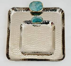 Bandeja de acero inoxidable de diseño moderno y bandeja de servicio con mango de ágata, uso en el hogar, Hotel, restaurante, boda personalizada de alta calidad - Product Image 4