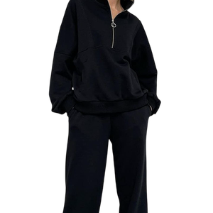 Vente chaude nouveauté hiver 2 pièces sweat ample femmes survêtement mode tricot bon tissu survêtements demi fermeture éclair - Product Image 1