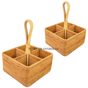 Panier de rangement pour fruits et légumes en rotin de qualité supérieure à 4 compartiments pour la maison et l'hôtel Accessoires de cuisine - Product Image 1