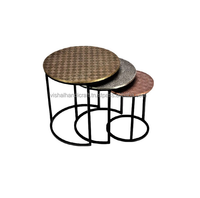 Table d'appoint en bois massif au design unique, écologique, traditionnelle et antique, avec rangement et structure métallique pour salle à manger et chambre à coucher