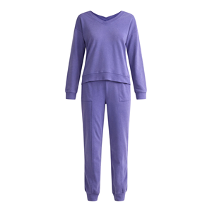 Conjunto de sudaderas y pantalones de chándal de mujer cómodos de color púrpura OEM Conjunto de sudaderas y pantalones de cuello en V de temporada de invierno a la moda - Product Image 1