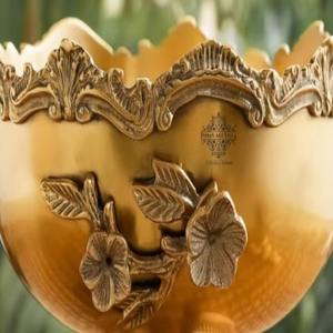 Gold Decorative Bowl With Floral Design Royal Classic Accent For Dining Table Kitchen Serving Wedding Or Traditional Home Decor - Product Image 3