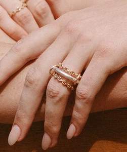 Tendance 14k or massif Marinar chaîne liée anneau connecteur bague de verrouillage à la main déclaration anneau cadeau de mariage pour elle - Product Image 2