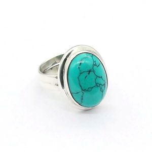 Anillo de piedras preciosas turquesas de corte ovalado clásico de Plata de Ley 925 para bodas, fiestas, compromiso y regalo de aniversario para cualquier ocasión - Product Image 1