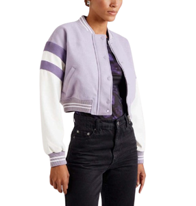 Veste universitaire en laine 100% OEM pour femmes, coupe courte, nouvelle mode, vêtements d'hiver, broderie chenille personnalisée, veste pour femmes - Product Image 4